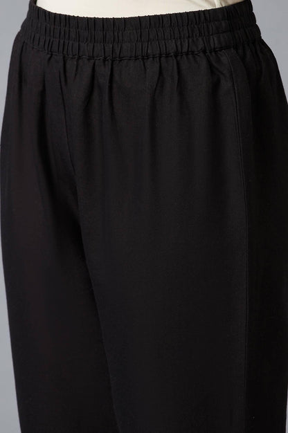 Jet Black Stripe Jacket With Sleeveless kurta And Straight Pants - wforwoman