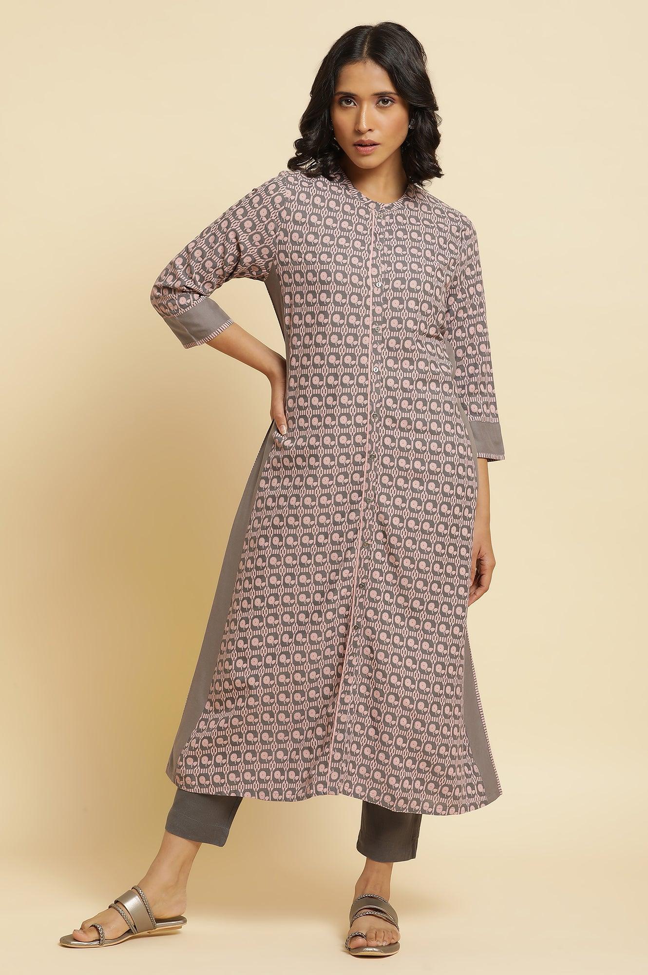 Pink Printed Kurta &amp; Pants Set - wforwoman