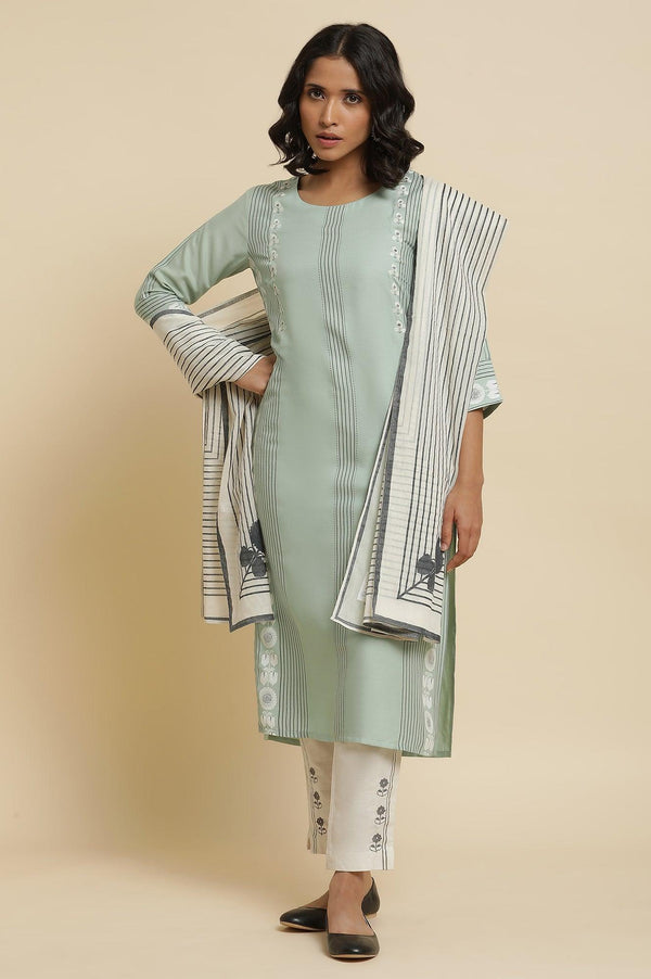 Green Printed Kurta, Pants & Dupatta