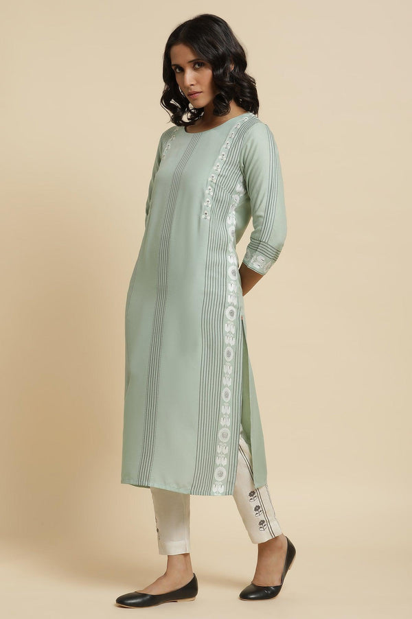 Green Printed Kurta, Pants & Dupatta