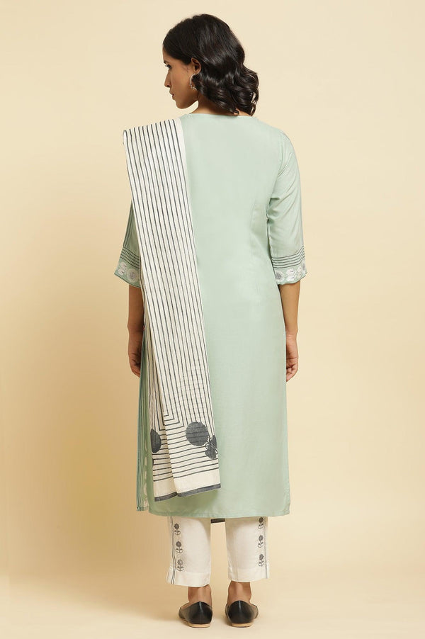Green Printed Kurta, Pants & Dupatta