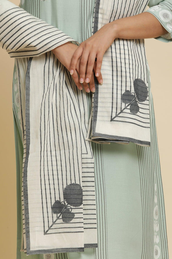 Green Printed Kurta, Pants & Dupatta