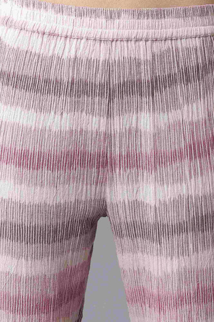 Light Pink Pleated Printed kurta In Round Neck With Slim Pants - wforwoman