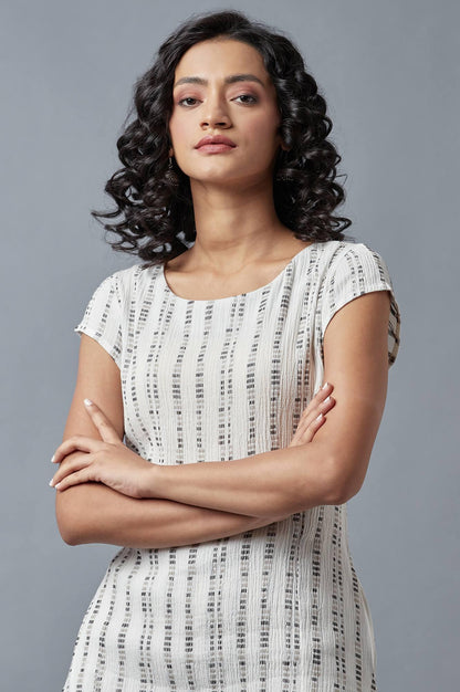 Ecru Printed kurta In Round Neck With Slim Pants - wforwoman