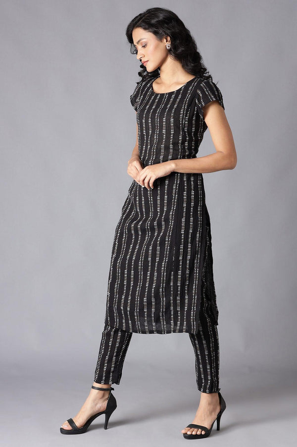Black Printed kurta In Round Neck With Slim Pants