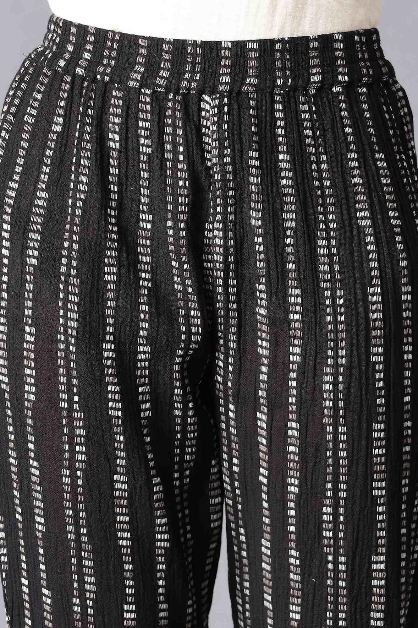 Black Printed kurta In Round Neck With Slim Pants - wforwoman