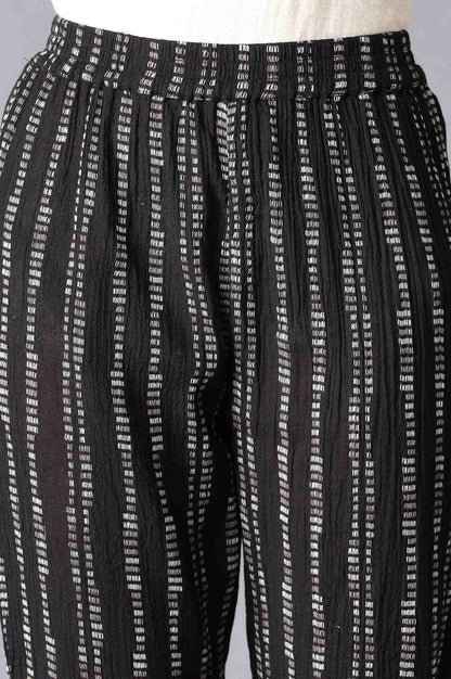 Black Printed kurta In Round Neck With Slim Pants - wforwoman