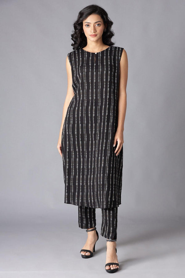 Black Cotton Sleeveless kurta With Slim Pants