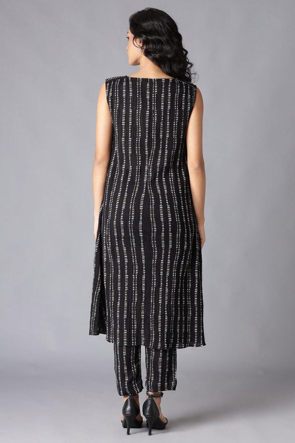 Black Cotton Sleeveless kurta With Slim Pants