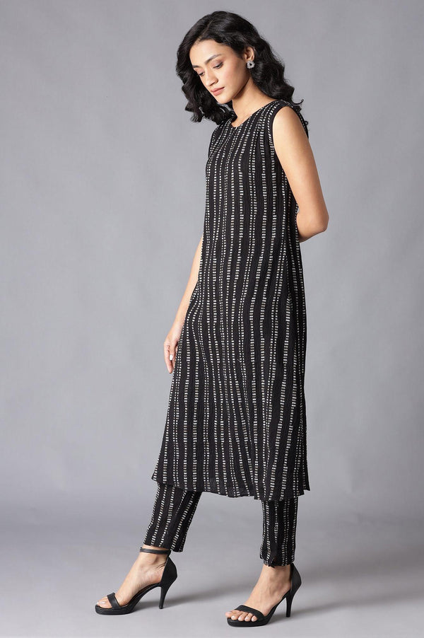 Black Cotton Sleeveless kurta With Slim Pants