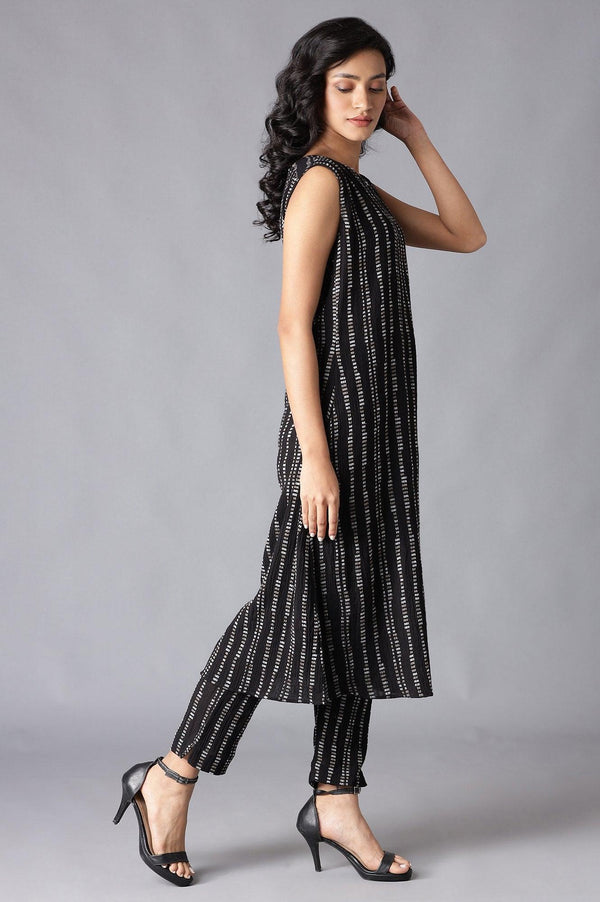 Black Cotton Sleeveless kurta With Slim Pants