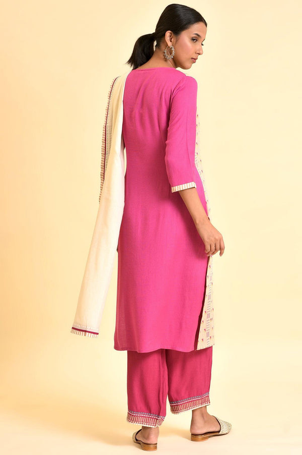 Light Pink Dobby Kurta, Pants And Dupatta Set