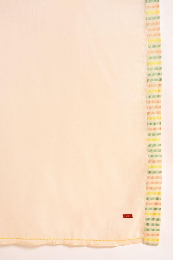 Ecru Dobby Printed Kurta, Pants And Dupatta Set