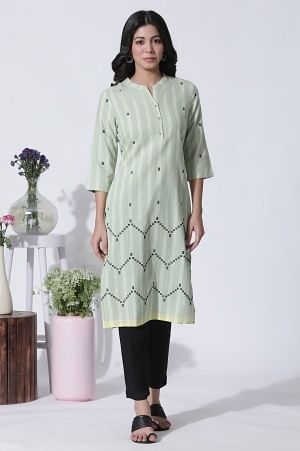 Light Green Dobby Straight Kurta And Pants Set