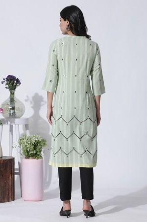 Light Green Dobby Straight Kurta And Pants Set