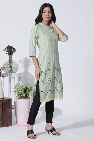 Light Green Dobby Straight Kurta And Pants Set