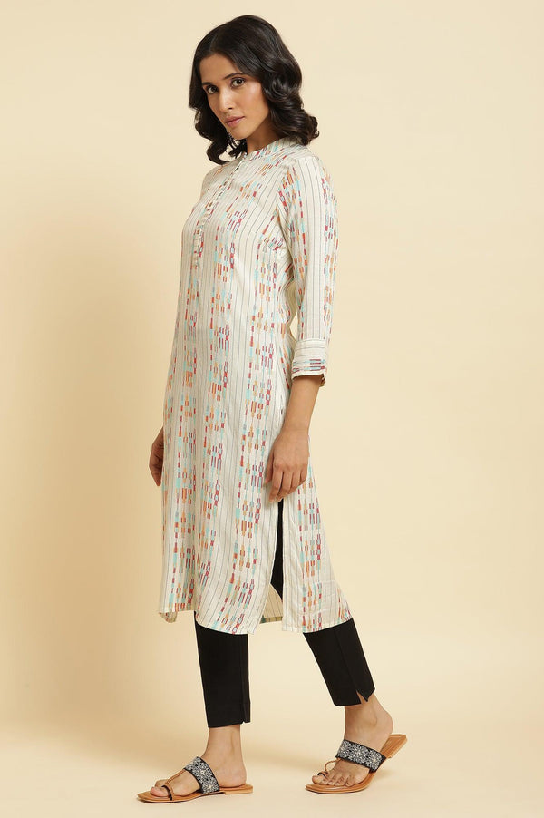 Ecru Dobby Printed Kurta & Pants Set