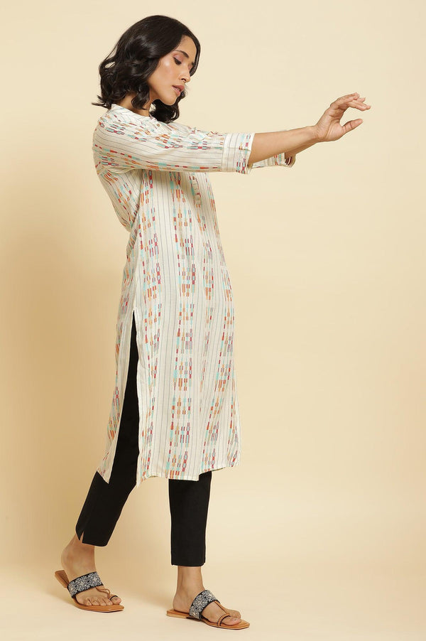 Ecru Dobby Printed Kurta & Pants Set