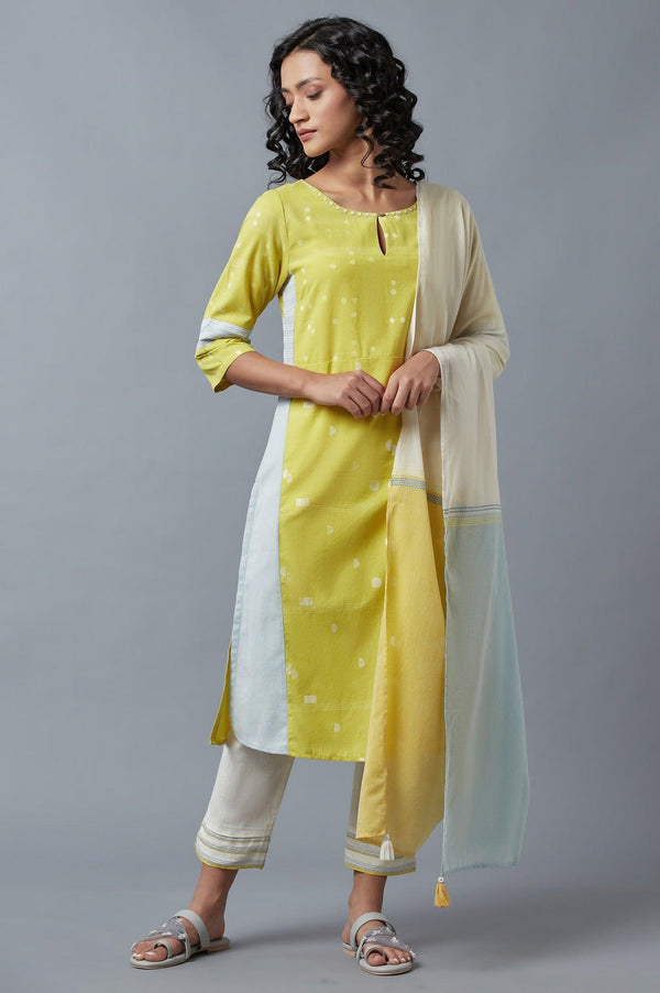 Light Yellow Embroidered Kurta, Pants And Dupatta Set