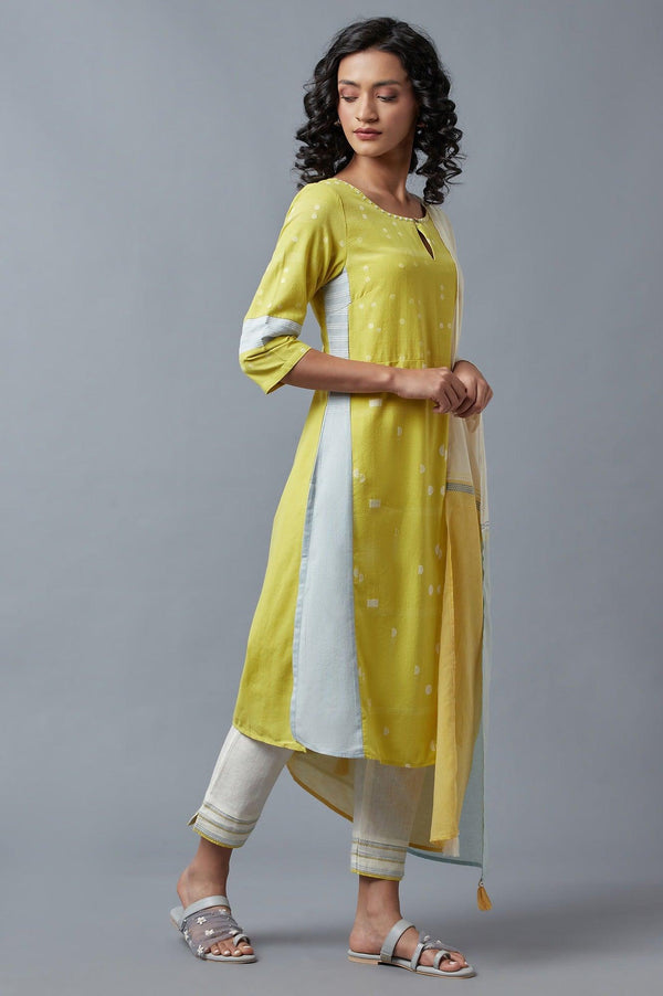 Light Yellow Embroidered Kurta, Pants And Dupatta Set