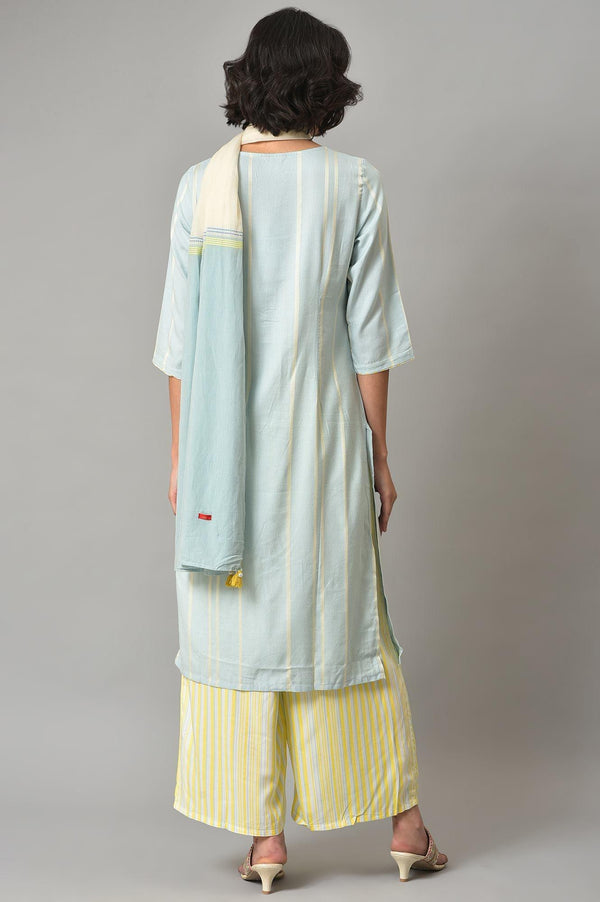 Light Blue Printed Kurta, Pants And Dupatta Set