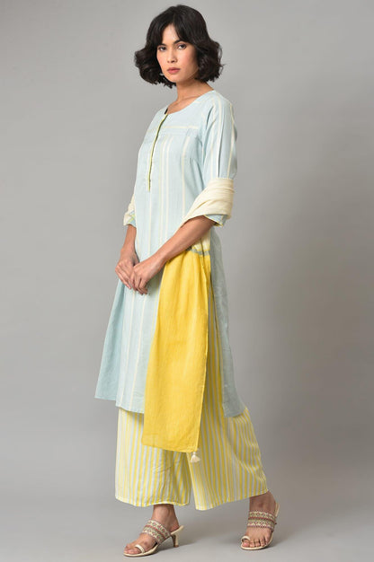 Ecru Rayon Dobby kurta With Yellow Parallel Pants And Ecru Dupatta - wforwoman