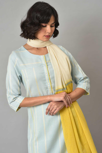 Ecru Rayon Dobby kurta With Yellow Parallel Pants And Ecru Dupatta - wforwoman