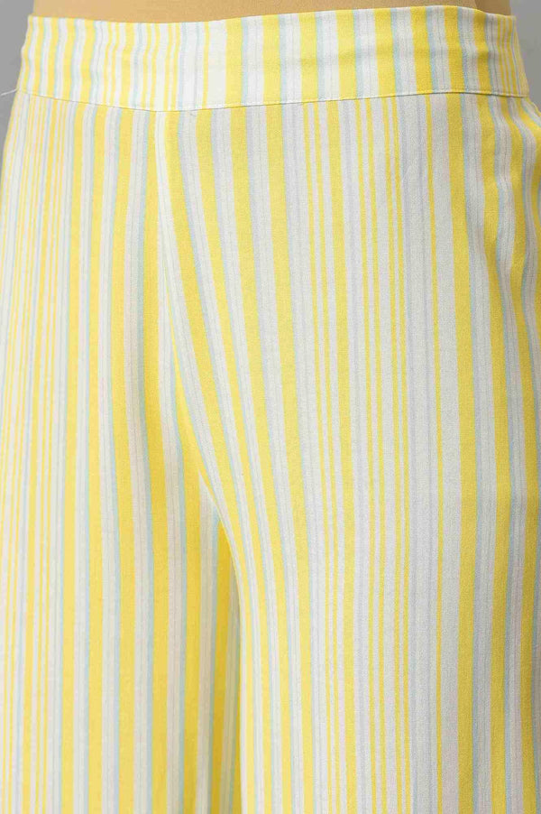 Ecru Rayon Dobby kurta With Yellow Parallel Pants And Ecru Dupatta