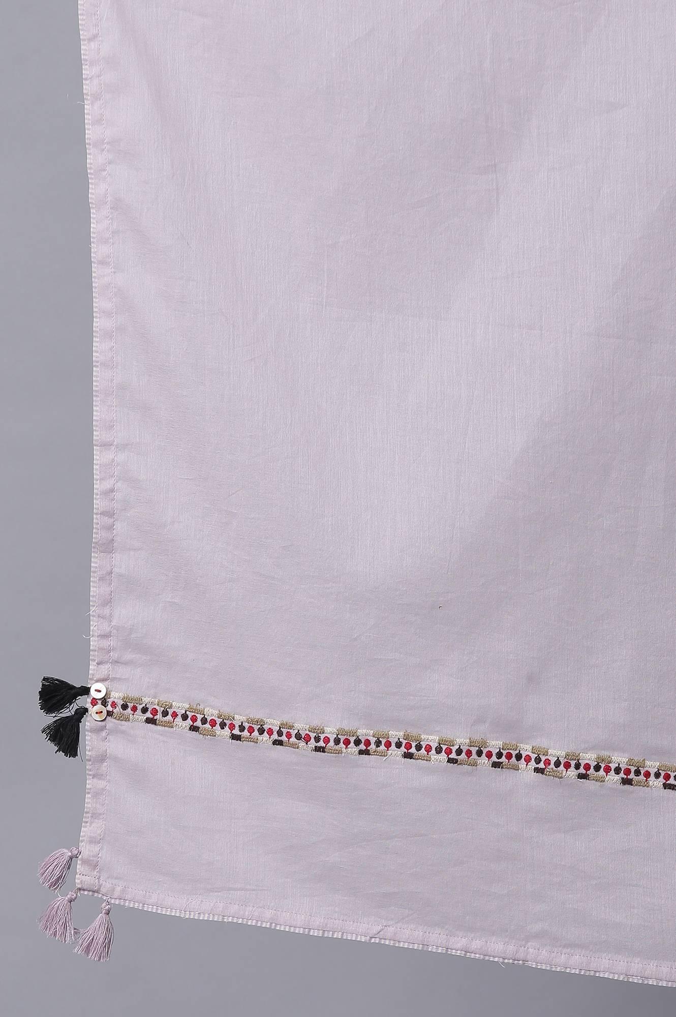 Beige A-Line Cotton kurta With Light Purple Slim Pants And Dupatta - wforwoman