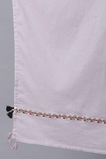 Beige A-Line Cotton kurta With Light Purple Slim Pants And Dupatta - wforwoman