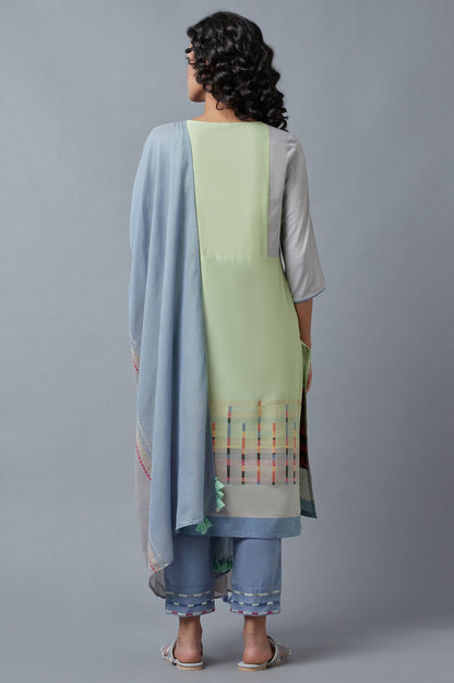 Light Green Cotton Dobby kurta With Blue Slim Pants And Dupatta