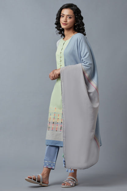 Light Green Cotton Dobby kurta With Blue Slim Pants And Dupatta