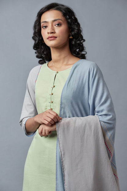 Light Green Cotton Dobby kurta With Blue Slim Pants And Dupatta