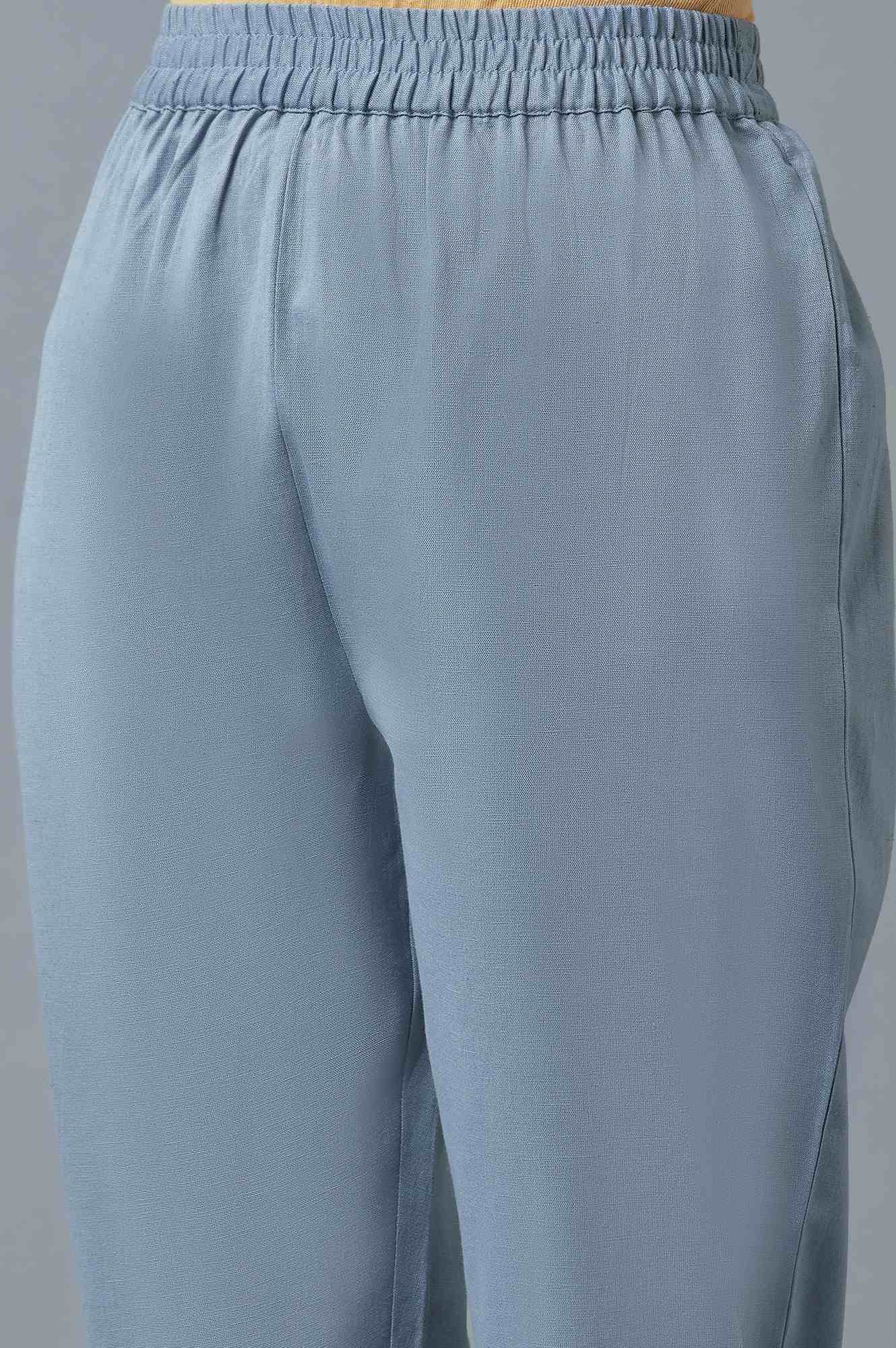 Light Green Cotton Dobby kurta With Blue Slim Pants And Dupatta