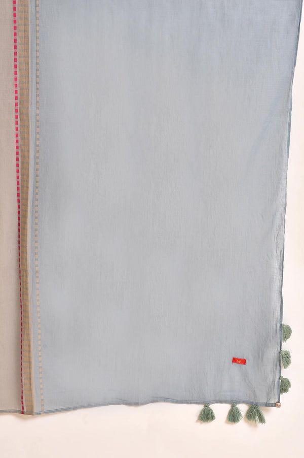Light Green Yarn-Dyed Kurta, Pants And Dupatta Set