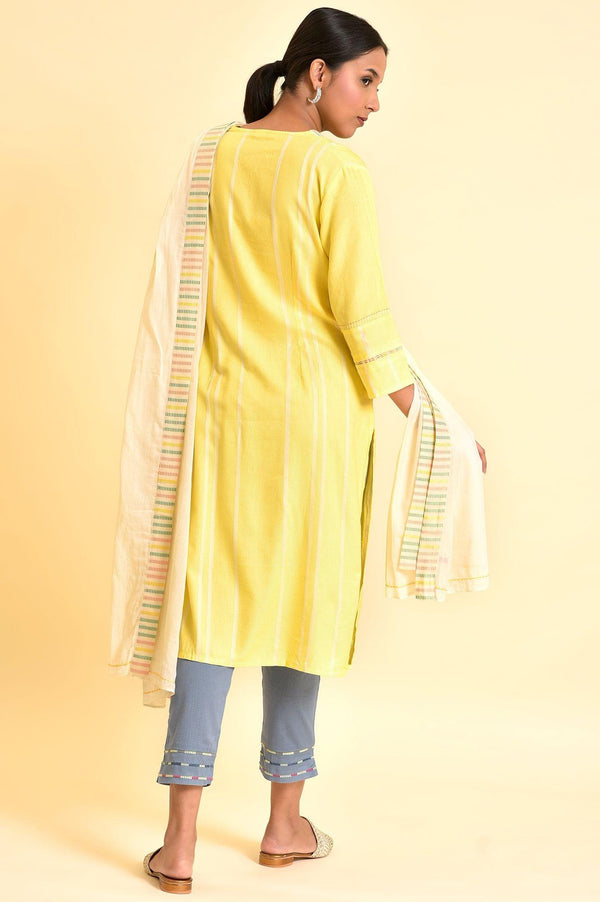 Yellow Casual Kurta, Pants And Dupatta Set