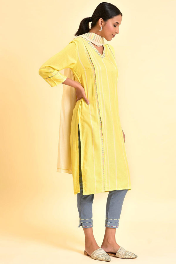 Yellow Casual Kurta, Pants And Dupatta Set