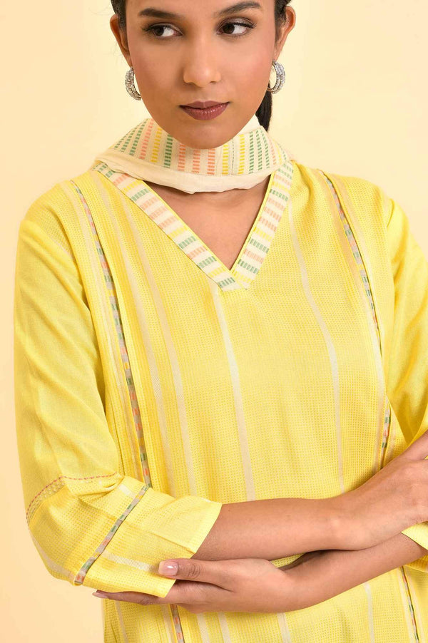 Yellow Casual Kurta, Pants And Dupatta Set