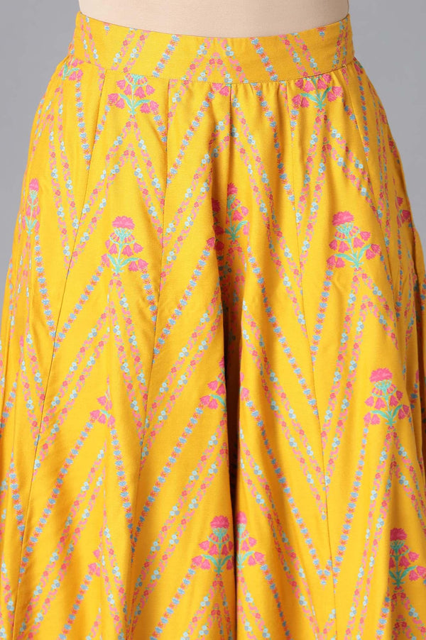 Yellow Floral Printed Kurta, Culottes And Dupatta Set