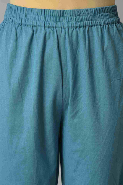 Dark Pink Floral kurta In Boat Neck With Teal Blue Slim Pants And Dupatta - wforwoman