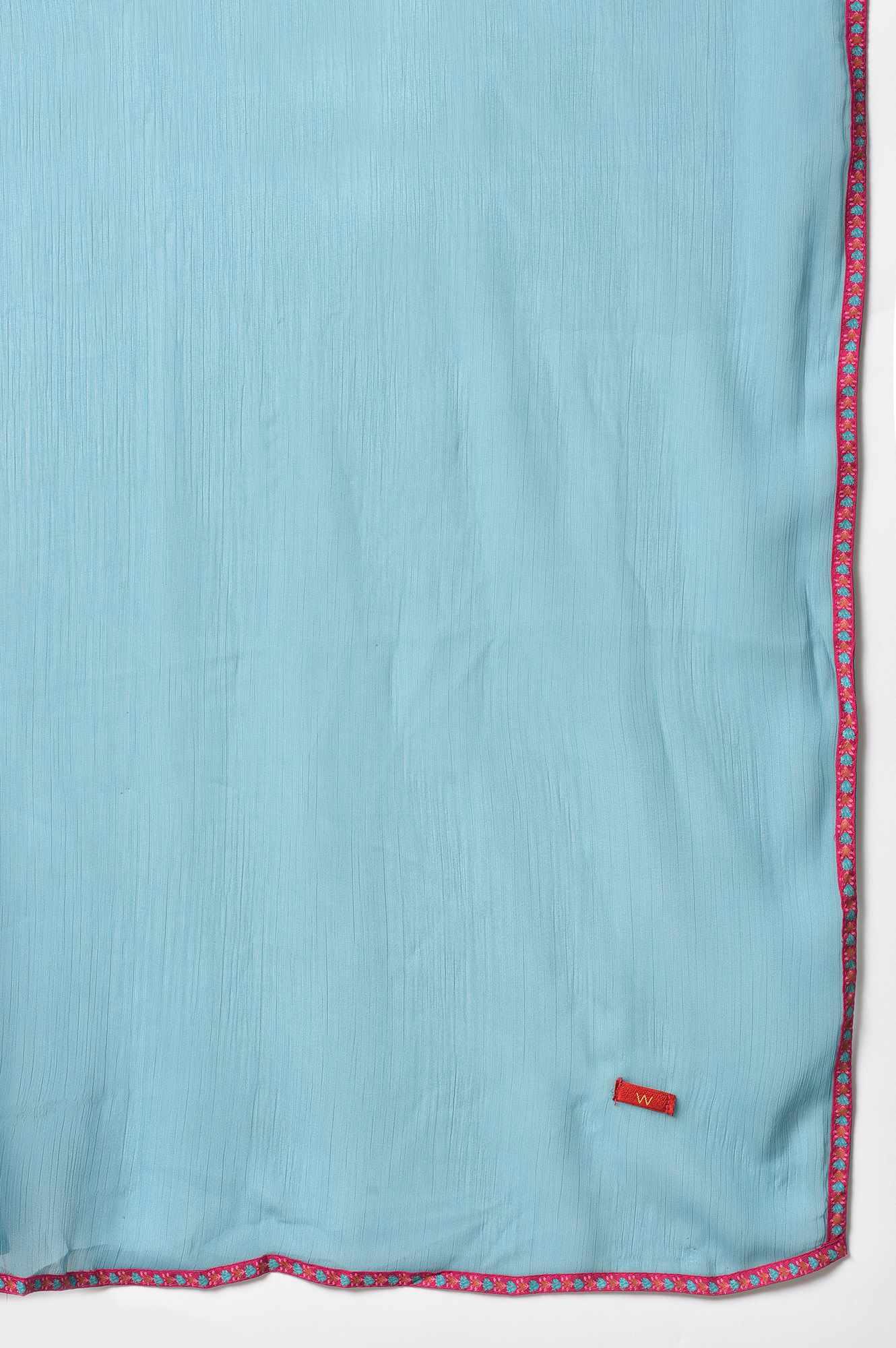 Dark Pink Floral kurta In Boat Neck With Teal Blue Slim Pants And Dupatta - wforwoman