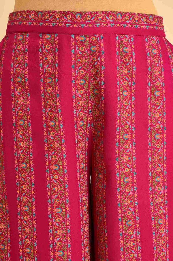 Dark Pink Floral Printed Embellished Kurta And Pants Set