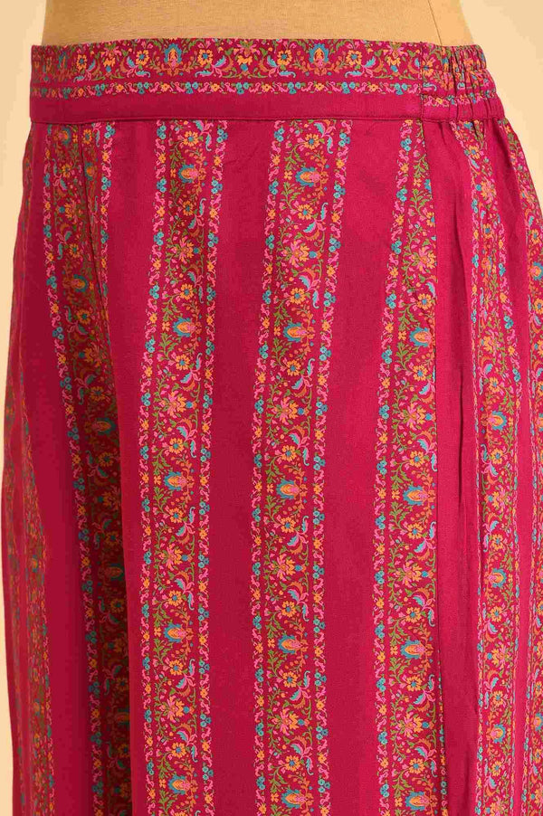 Dark Pink Floral Printed Embellished Kurta And Pants Set