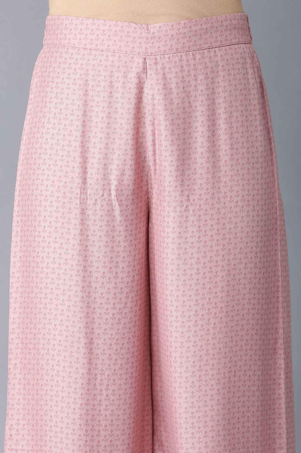 Light Pink Floral kurta in Round Neck with Parallel Pants and Dupatta