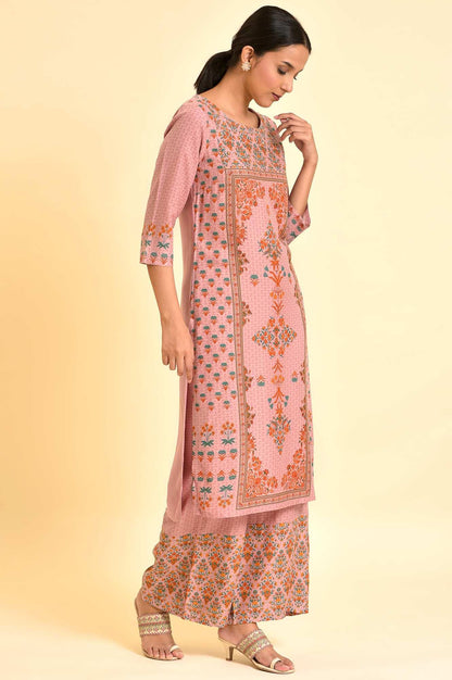Pink Printed Straight Kurta And Parallel Pants Set - wforwoman
