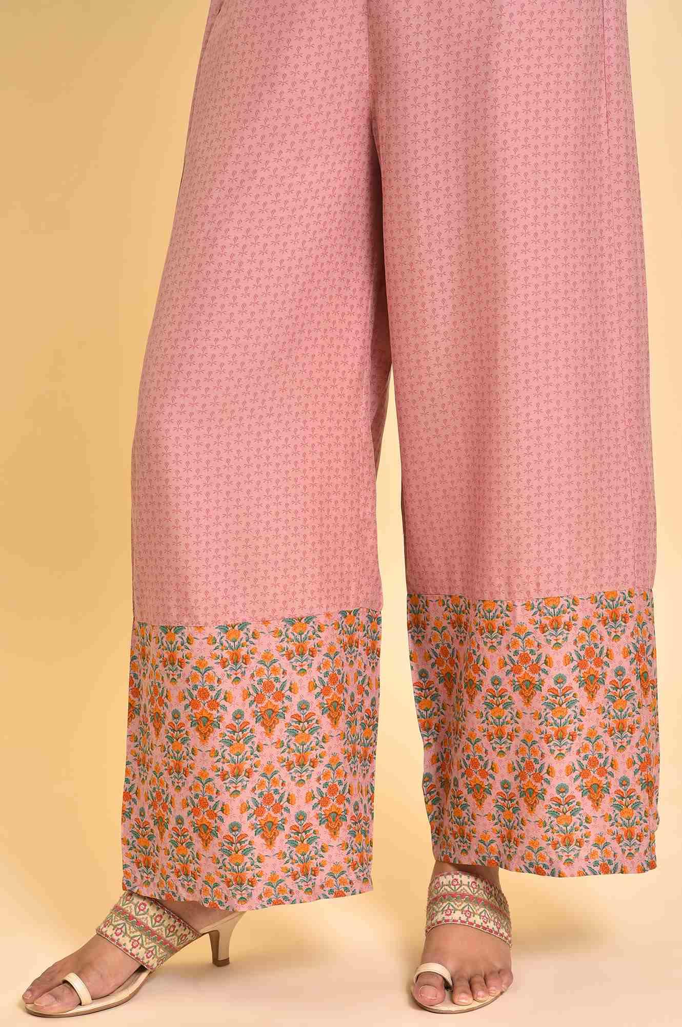 Pink Printed Straight Kurta And Parallel Pants Set - wforwoman