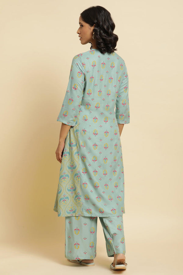 Blue Printed A-Line Kurta & Parallel Pants Set