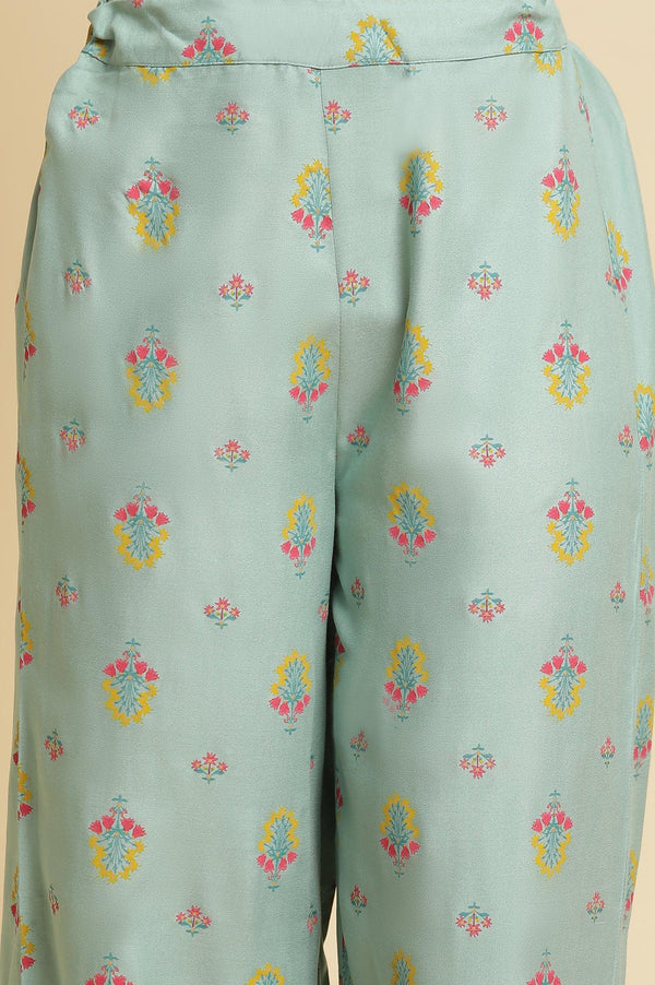 Blue Printed A-Line Kurta & Parallel Pants Set