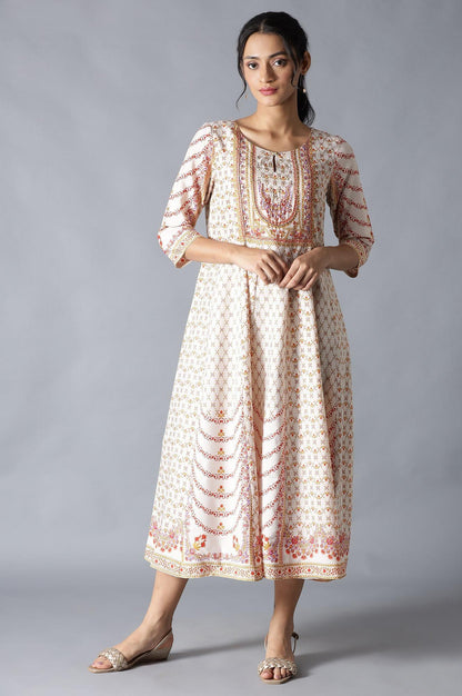 Ecru Embroidered Crepe kurta With Slim Pants And Cotton Dupatta - wforwoman