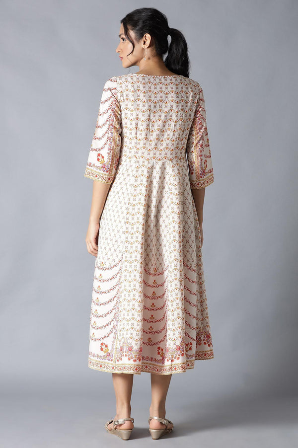 Ecru Embroidered Crepe kurta With Slim Pants And Cotton Dupatta